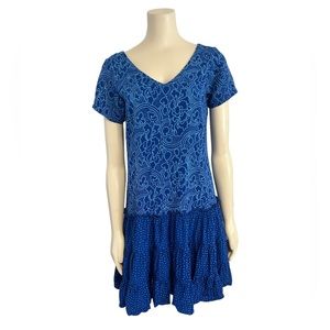 Kiki Blue Ruffle Tiered Polka Dot Dress Womens Small Blue Indonesia.‎
